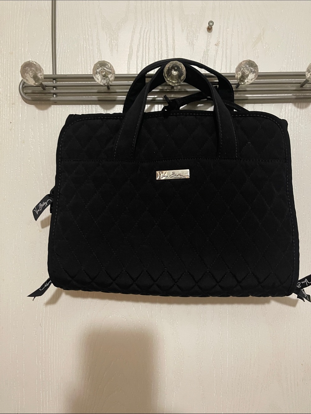 Vera Bradley Black Quilted Makeup Bag with Leopard Accents